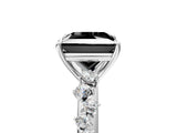 White gold Fancy Black Princess Cut Diamond Cluster Side Stone Solitaire Ring with Prong Setting_53