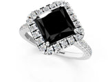 White gold Fancy Black Princess Cut Diamond Cushion Halo Ring with Pavé Band_13