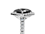 White gold Fancy Black Princess Cut Diamond Cushion Halo Ring with Pavé Band_17