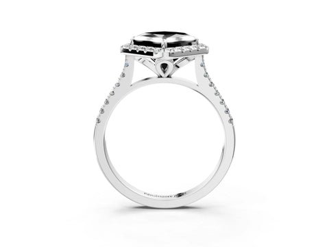 White gold Fancy Black Princess Cut Diamond Cushion Halo Ring with Pavé Band_3