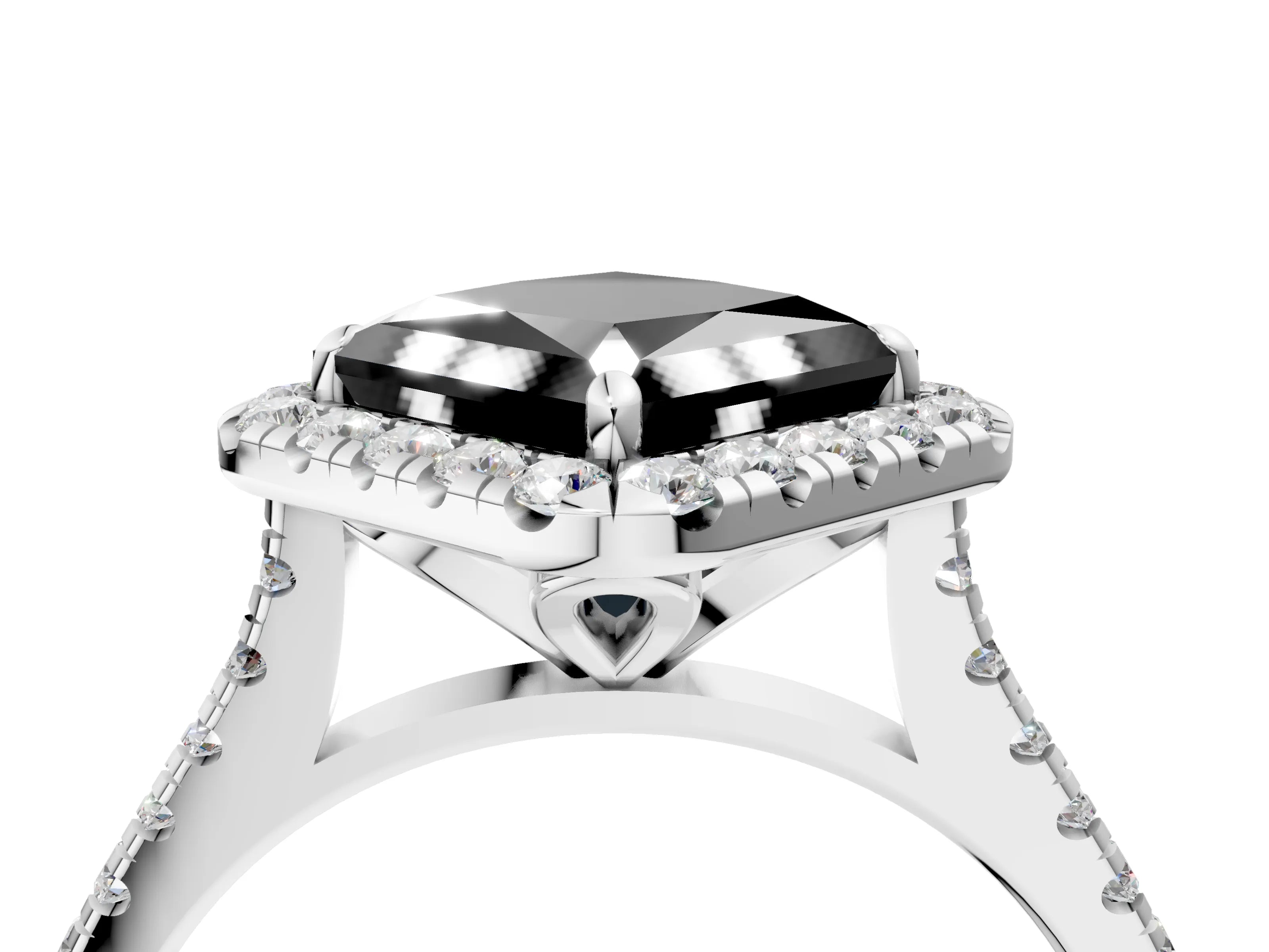 White gold Fancy Black Princess Cut Diamond Cushion Halo Ring with Pavé Band_4