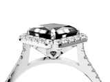White gold Fancy Black Princess Cut Diamond Cushion Halo Ring with Pavé Band_4