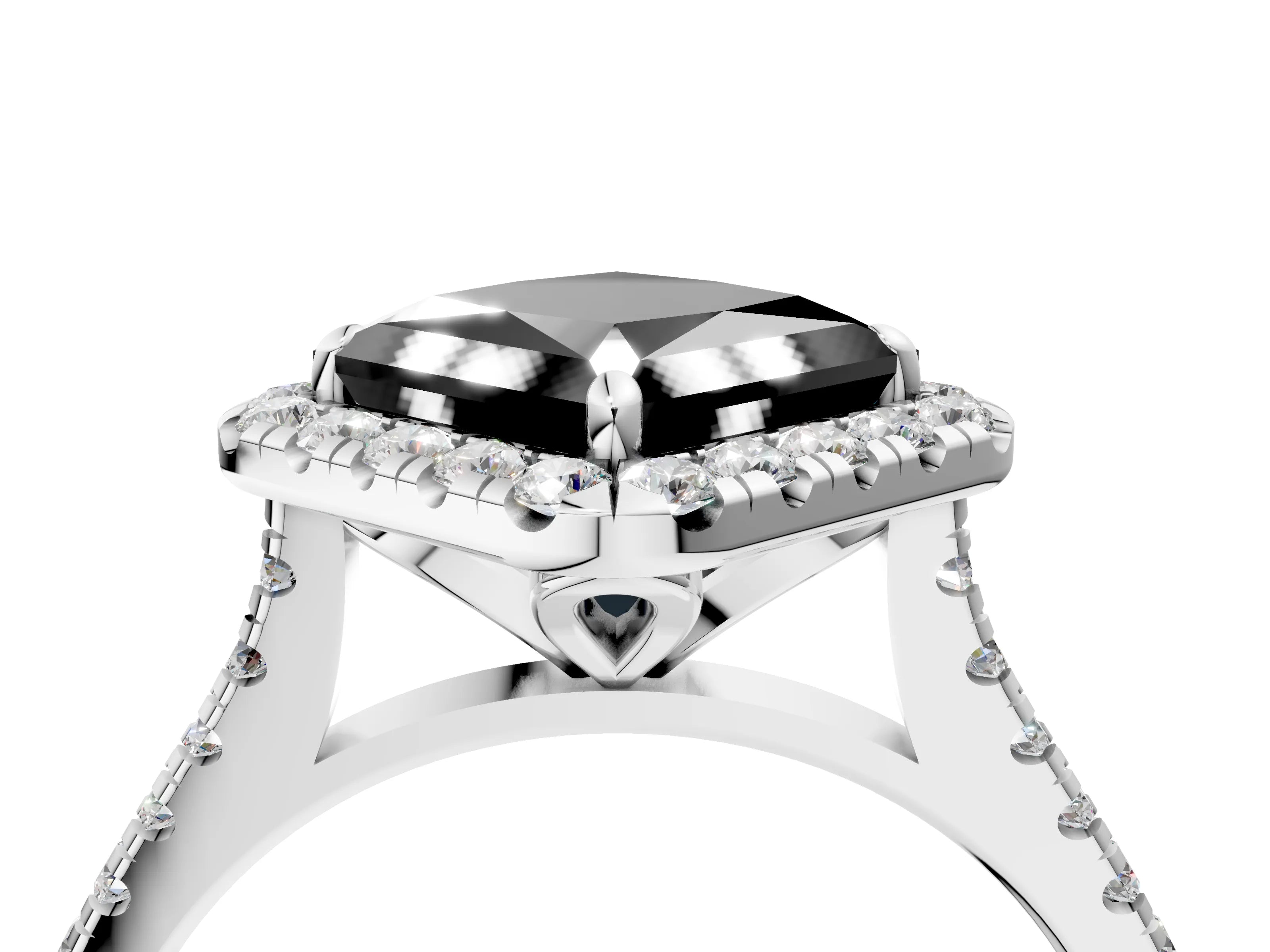 White gold Fancy Black Princess Cut Diamond Cushion Halo Ring with Pavé Band_4