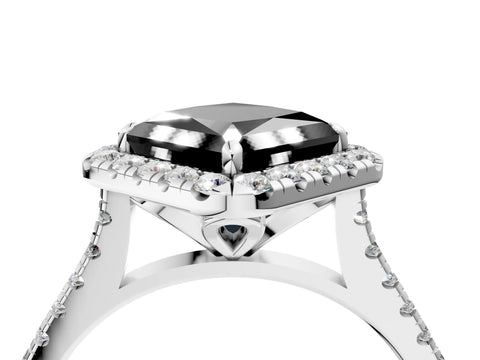 White gold Fancy Black Princess Cut Diamond Cushion Halo Ring with Pavé Band_4