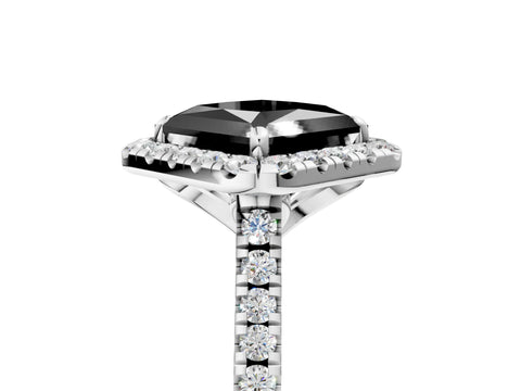 White gold Fancy Black Princess Cut Diamond Cushion Halo Ring with Pavé Band_5