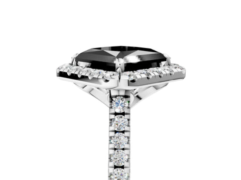 White gold Fancy Black Princess Cut Diamond Cushion Halo Ring with Pavé Band_5