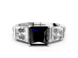 White gold Fancy Black Princess Cut Diamond Engagement Ring with Baguette Side Stones and Channel Set Band_24