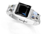 White gold Fancy Black Princess Cut Diamond Engagement Ring with Baguette Side Stones and Channel Set Band_25