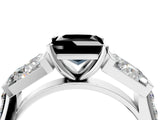 White gold Fancy Black Princess Cut Diamond Engagement Ring with Baguette Side Stones and Channel Set Band_28