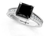 White gold Fancy Black Princess Cut Diamond Engagement Ring with Milgrain Channel Set Band and Prong Setting_1