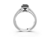 White gold Fancy Black Princess Cut Diamond Engagement Ring with Milgrain Channel Set Band and Prong Setting_3