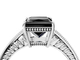 White gold Fancy Black Princess Cut Diamond Engagement Ring with Milgrain Channel Set Band and Prong Setting_4