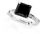White gold Fancy Black Princess Cut Diamond Engagement Ring with Side Stone Accents and Four-Prong Setting_135