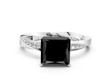 White gold Fancy Black Princess Cut Diamond Engagement Ring with Side Stone Accents and Four-Prong Setting_24
