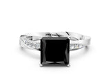 White gold Fancy Black Princess Cut Diamond Engagement Ring with Side Stone Accents and Four-Prong Setting_48