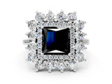 White gold Fancy Black Princess Cut Diamond Floral Double Halo Engagement Ring with Prong Setting_12