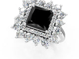 White gold Fancy Black Princess Cut Diamond Floral Double Halo Engagement Ring with Prong Setting_13