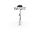 White gold Fancy Black Princess Cut Diamond Floral Double Halo Engagement Ring with Prong Setting_14