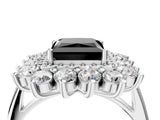 White gold Fancy Black Princess Cut Diamond Floral Double Halo Engagement Ring with Prong Setting_16