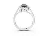 White gold Fancy Black Princess Cut Diamond Floral Halo Ring with Pavé Band and Prong Setting_10