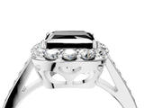 White gold Fancy Black Princess Cut Diamond Floral Halo Ring with Pavé Band and Prong Setting_11