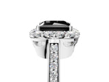 White gold Fancy Black Princess Cut Diamond Floral Halo Ring with Pavé Band and Prong Setting_12