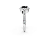 White gold Fancy Black Princess Cut Diamond Floral Halo Ring with Pavé Band and Prong Setting_9