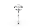 White gold Fancy Black Princess Cut Diamond Floral Halo Split Shank Prong Setting Ring_2