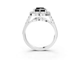 White gold Fancy Black Princess Cut Diamond Floral Halo Split Shank Prong Setting Ring_3