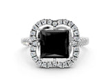 White gold Fancy Black Princess Cut Diamond Floral Halo Split Shank Prong Setting Ring