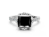 White gold Fancy Black Princess Cut Diamond Halo Pave Band with Four-Prong Setting_3