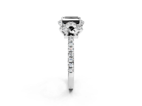 Platinum Princess Cut Four Petal Floral Halo Engagement Ring Setting for Black Center