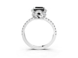 White gold Fancy Black Princess Cut Diamond Halo Pave Band with Four-Prong Setting_6
