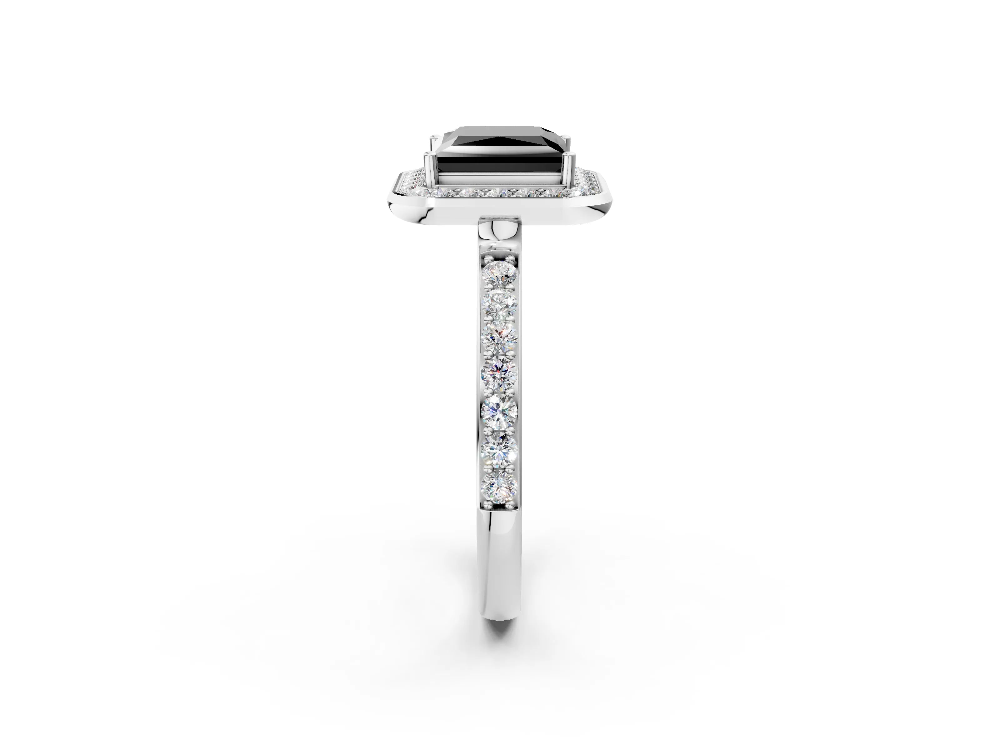 White gold Fancy Black Princess Cut Diamond Halo Ring with Bezel Frame and Pavé Band_2