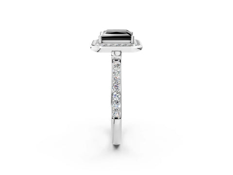 White gold Fancy Black Princess Cut Diamond Halo Ring with Bezel Frame and Pavé Band_2