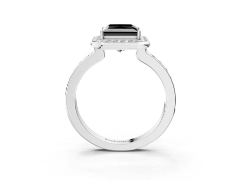 White gold Fancy Black Princess Cut Diamond Halo Ring with Bezel Frame and Pavé Band_3