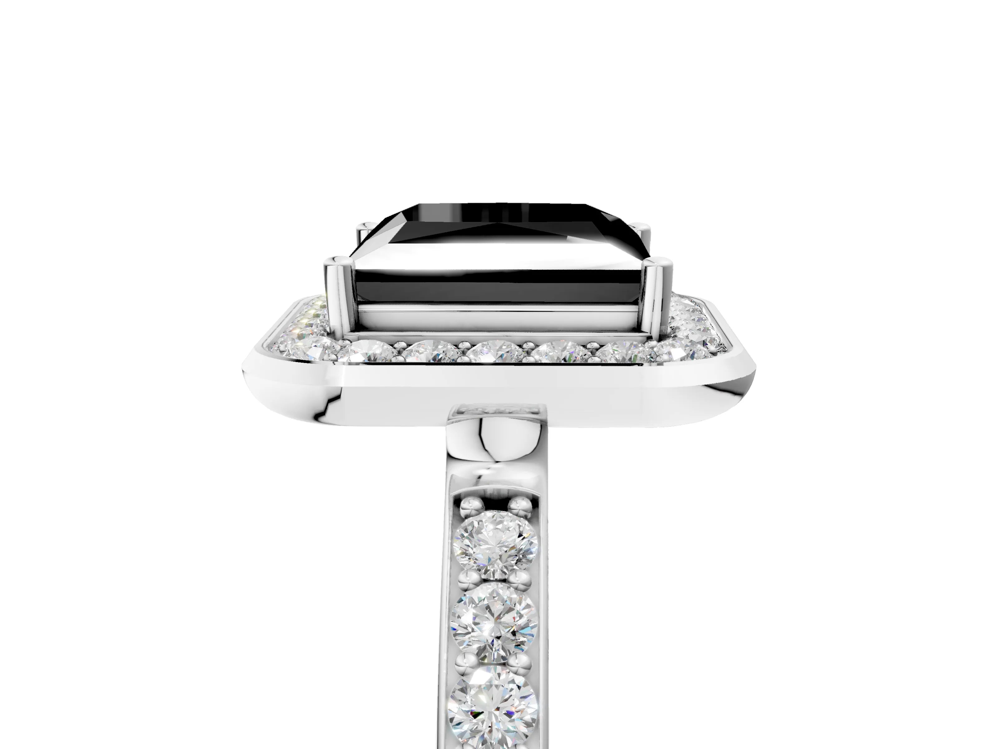 White gold Fancy Black Princess Cut Diamond Halo Ring with Bezel Frame and Pavé Band_5