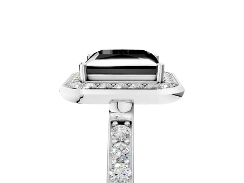 White gold Fancy Black Princess Cut Diamond Halo Ring with Bezel Frame and Pavé Band_5