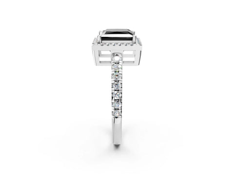 White gold Fancy Black Princess Cut Diamond Halo Ring with Pavé Band and Four-Prong Setting_14