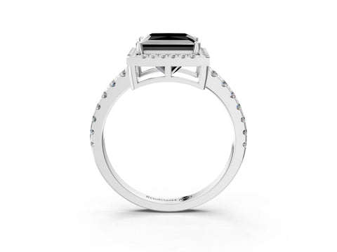 White gold Fancy Black Princess Cut Diamond Halo Ring with Pavé Band and Four-Prong Setting_15
