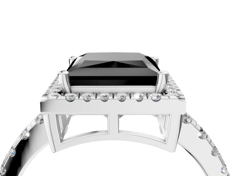 White gold Fancy Black Princess Cut Diamond Halo Ring with Pavé Band and Four-Prong Setting_16