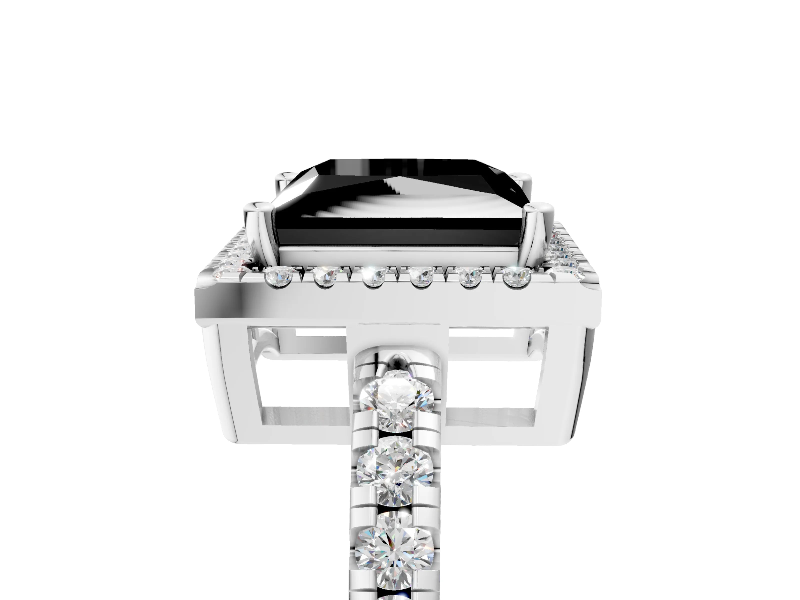 White gold Fancy Black Princess Cut Diamond Halo Ring with Pavé Band and Four-Prong Setting_17