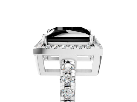 White gold Fancy Black Princess Cut Diamond Halo Ring with Pavé Band and Four-Prong Setting_17