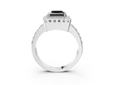 White gold Fancy Black Princess Cut Diamond Halo Ring with Pavé Band and Prong Setting_15