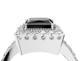White gold Fancy Black Princess Cut Diamond Halo Ring with Pavé Band and Prong Setting_16