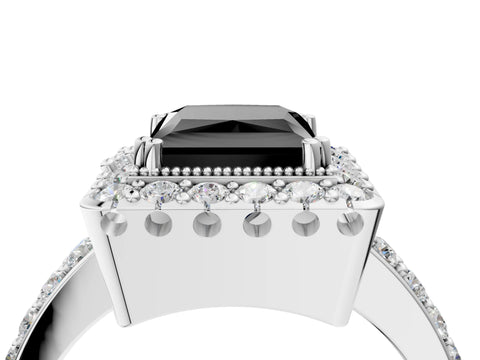 White gold Fancy Black Princess Cut Diamond Halo Ring with Pavé Band and Prong Setting_16