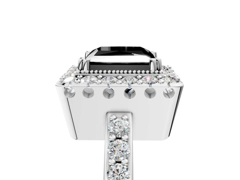 White gold Fancy Black Princess Cut Diamond Halo Ring with Pavé Band and Prong Setting_17