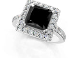 White gold Fancy Black Princess Cut Diamond Halo Ring with Pavé Band and Prong Setting_1