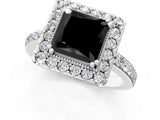 White gold Fancy Black Princess Cut Diamond Halo Ring with Pavé Band and Prong Setting_23