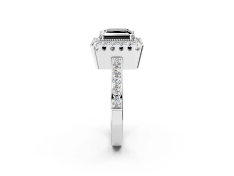 White gold Fancy Black Princess Cut Diamond Halo Ring with Pavé Band and Prong Setting_24